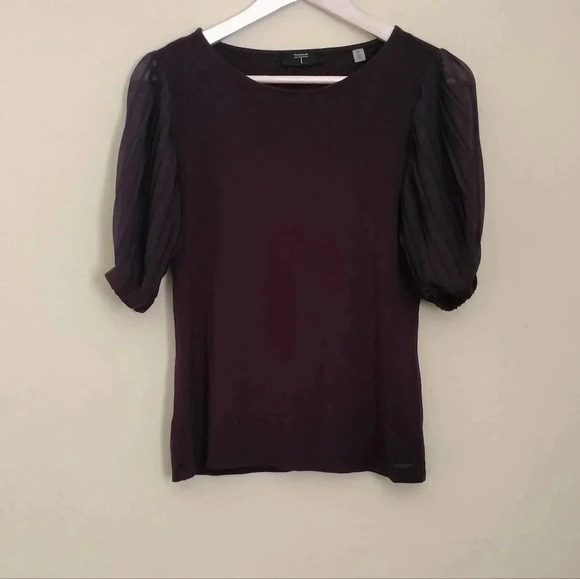 Purple Tahari Top Tulle Pouf Sleeves Sz S/P - Picture 2 of 9